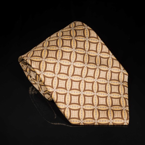 Countess Mara 100% Silk Tie Tan Brown Circle Pattern Mens Designer Necktie - Picture 2 of 5